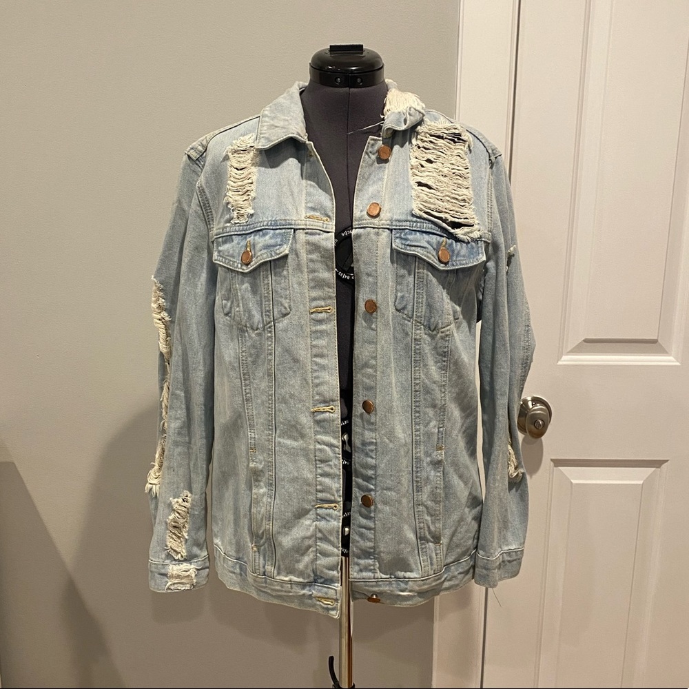 Aqua Destroyed Style Light Blue Denim Jacket